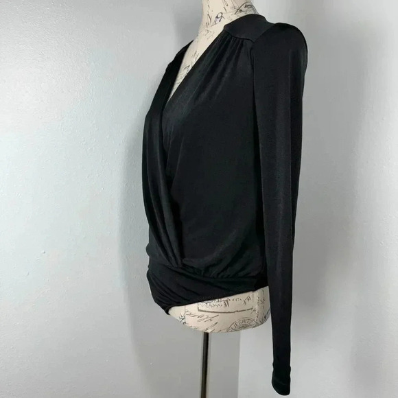 Intimately Free People Turnt Bodysuit Small Black Plunge Neck Thong Draped L/S - Picture 2 of 14